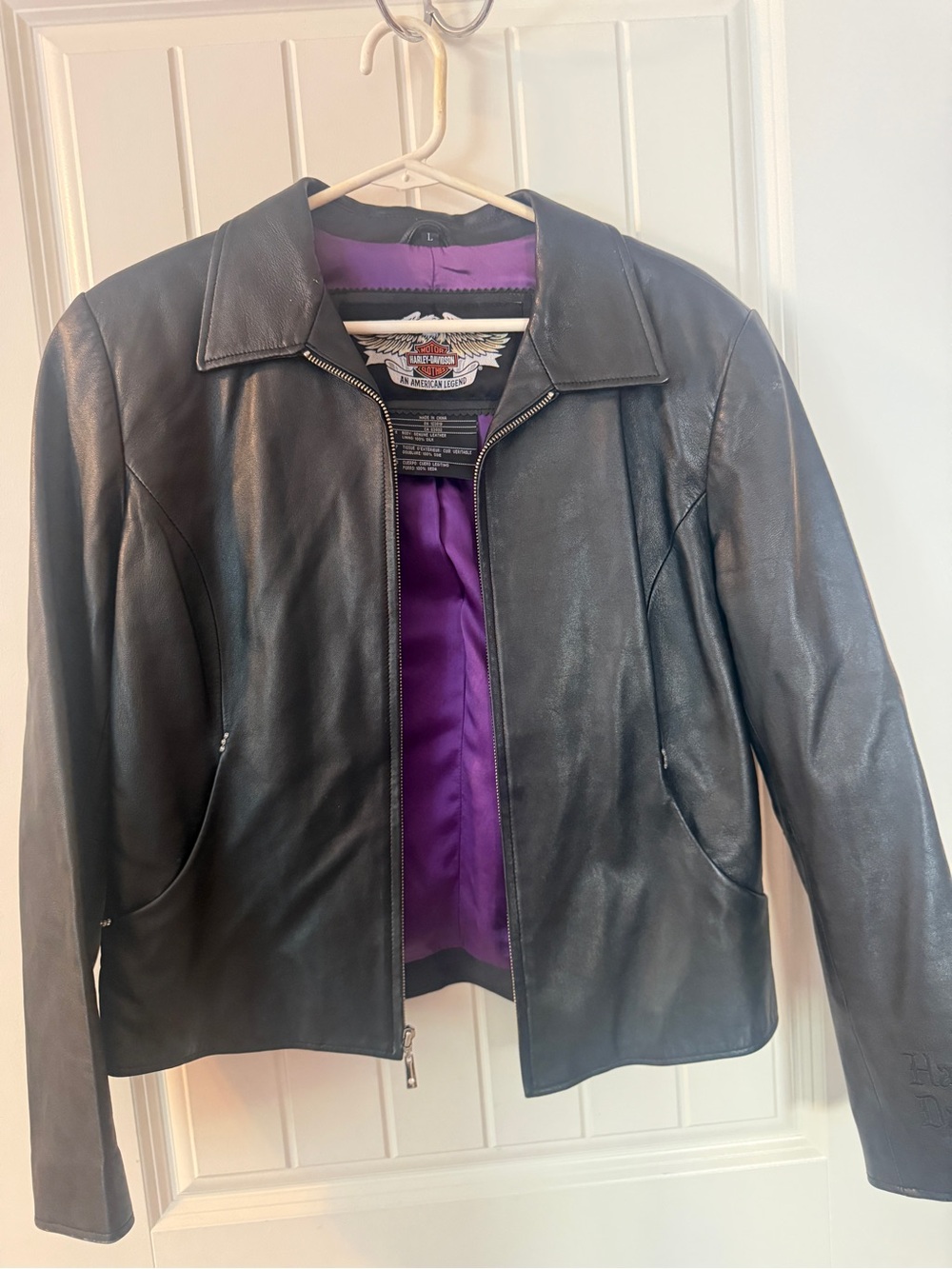 Harley-Davidson Women's Black Leather Jacket with Purple Lining